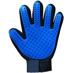 Blue rubber-tipped deshedding glove, palm side
